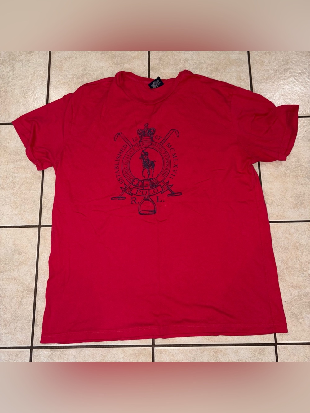 Vintage Polo by Ralph Lauren Red Graphic Crew Neck Tee large